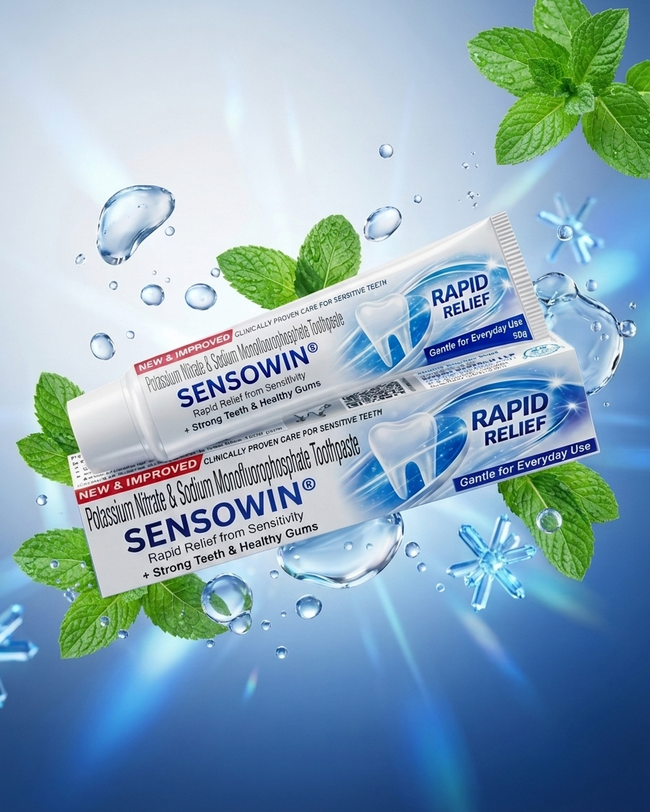 SENSOWIN® tube and carton — premium sensitivity toothpaste product hero shot